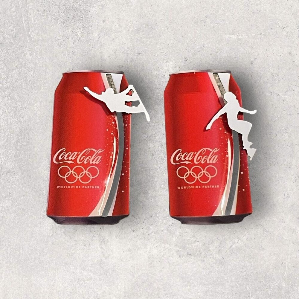 Set Of 2 OLYMPIC VANCOUVER 2010 COCA COLA CAN Snowboarding‎ Advertising Pin NIP
